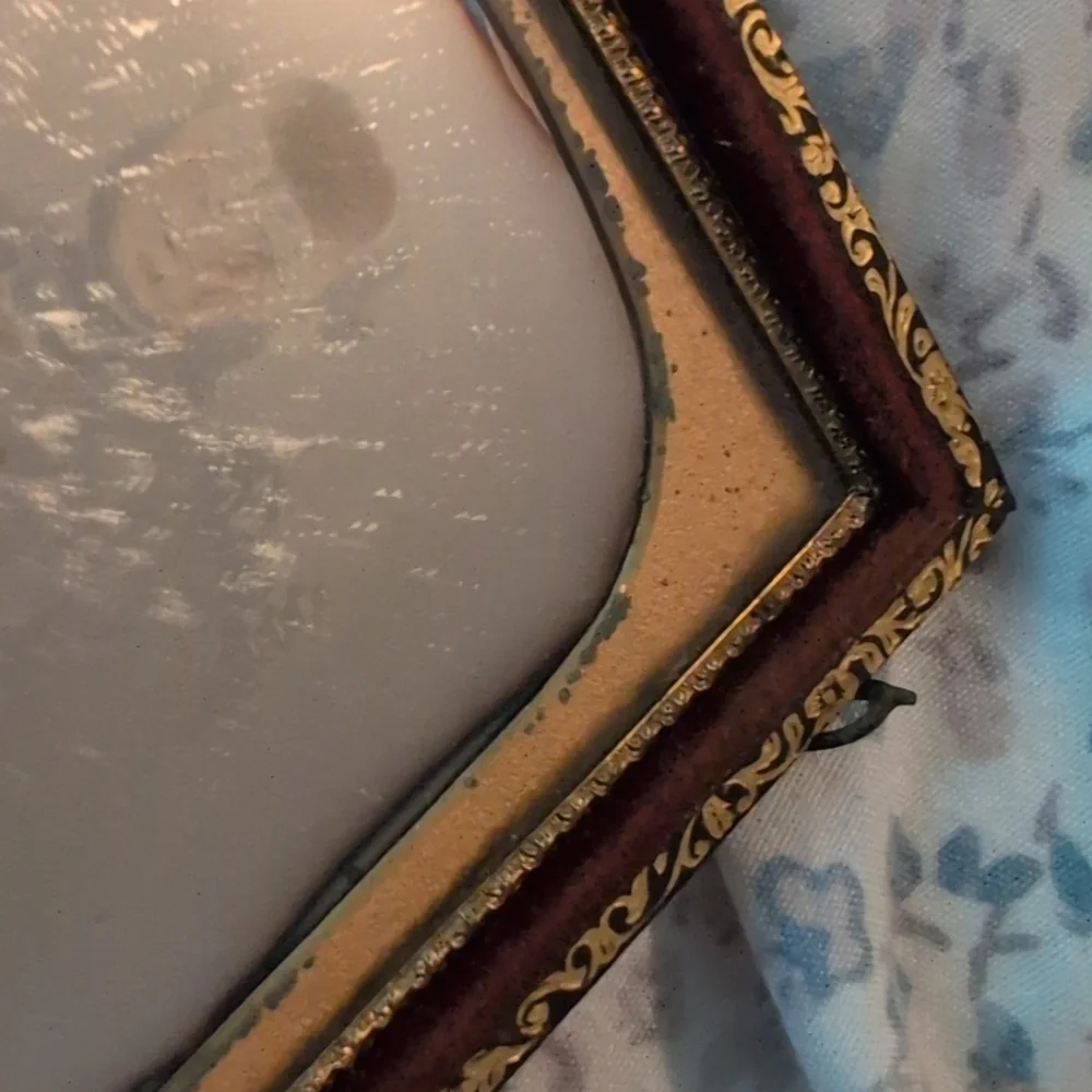 Daguerreotype of a man with gilt‎ framed glass mirror Antique Victorian 1800s